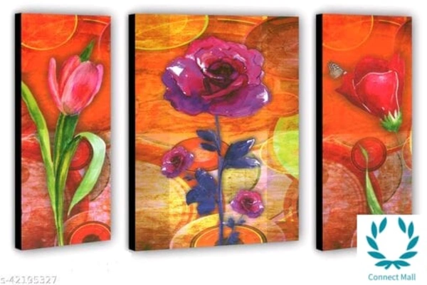 RM Style set of 3 pieces SunFlowers UV wall Decor & Gifting painting - Wood, Painted, Pack of3